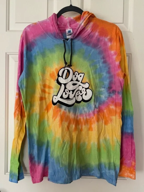 Dog Lover Tie Dye Hooded Long Sleeve T-Shirt, Large - Picture 1 of 4